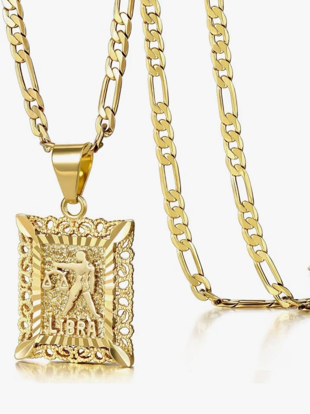 Gold Plated Libra Zodiac Pendant Figaro Chain Necklace for Women